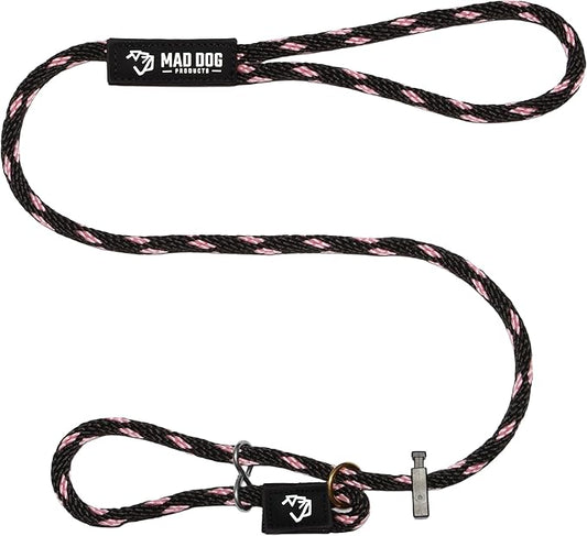 Mad Dog Products Easy Leader Dog Leash 1/2" x 15' Black/Pink Signature Rope - Made in USA