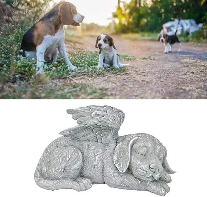 Pssopp Gifts Figurine Pet Memorial Stone for Cemetery Memorial Bereavement Gifts Figurine to Cherished Pets (Angel Dog)