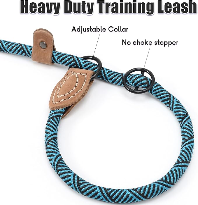 Mile High Life Slip Leads for Dogs | Heavy Duty Dog Training Leash | 6 Feet No Pull Slip Leashes w Leather Tip | Climbing Rope Lead for Dogs Outside