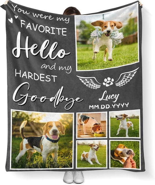 Personalized Dog Memorial Blanket with Photo:Made in USA,Custom Memorial Gifts for Loss of Dog,Cat,Pet,Sympathy Bereavement for Loss of Lover