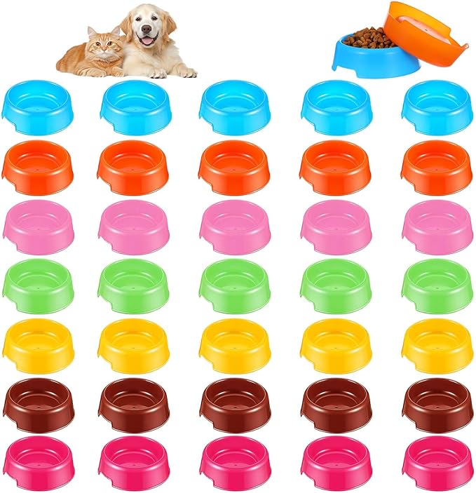 35 Pcs Puppy Dogs Birthday Party Supplies Plastic Dog Bowls Bulk Reusable Food Feeding Water Pet Bowl for Cat Paw Party Favor (7 Colors)