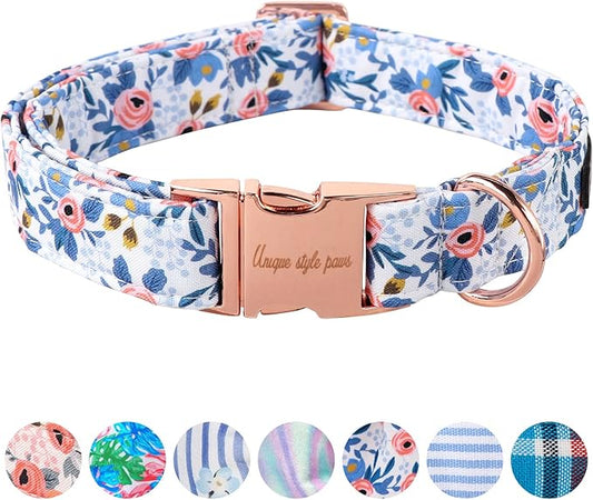 Unique style paws Dog Collar Metal Buckle Red Rose Collar Flower Gift Durable Cute Collar for Small Medium Large Boys Girls Dogs