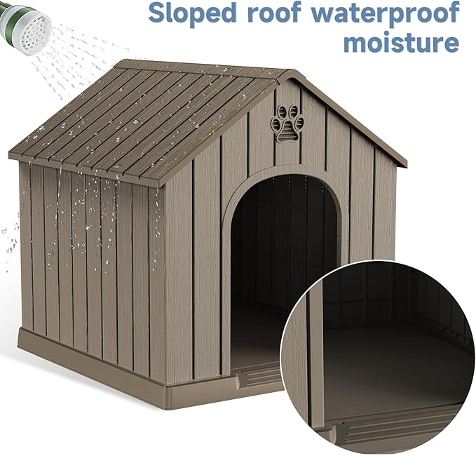VIXZEN Dog House Outdoor, 26 Inch Resin Dog House Indoor Small Dog - Waterproof & UV-Resistant, Hidden Vents & Stable Structure, Easy Assembly, Versatile Storage, All-Weather Doghouse Outdoor (Grey)