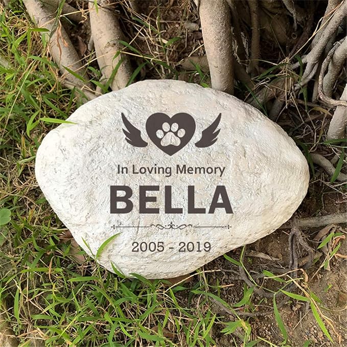 Aveena Personalized Pet Memorial Stones for Dogs or Cats, Paw Prints Pet Garden Stones Grave Markers Headstones, Dog Memorial Gfits Sympathy Gifts for Dog Lost Engraved with Name and Dates