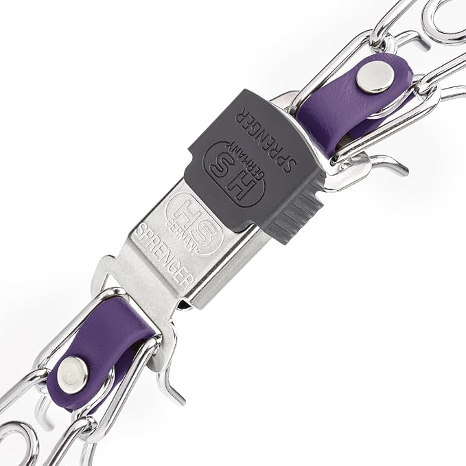 Herm Sprenger Chrome Plated Steel Dog Collar with Short Links and Quick Release ClicLock Buckle and Biothane Insert Made in Germany 20in x 3.0mm (Neck Size up to 16-17in) (Violet Purple)