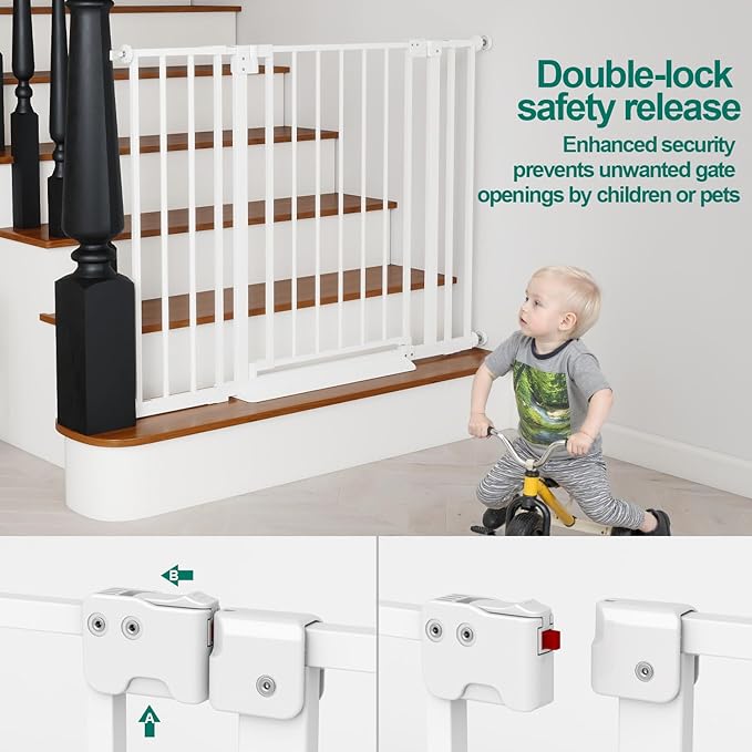 29.7-46" Baby Gate for Stairs with Banister Adapter Y-Spindle Rods, 30.5" Tall, Easy-Install Pressure Mounted Baby Gate for Doorways, Auto-Close Dog Gate Indoor for Child and Pets