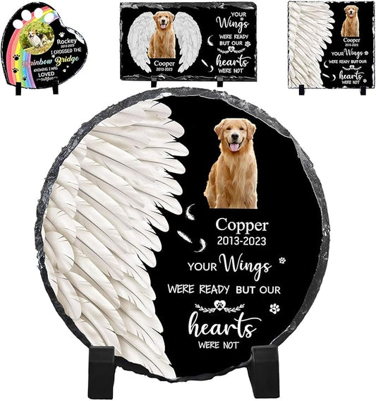 Pet Memorial Stones for Dogs Personalized Photo Rock Slate Round Shape Customized Memorial Stone Gifts for Loss Dog Cat