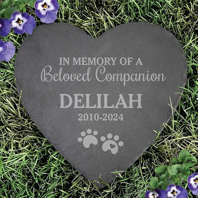 GiftsForYouNow Engraved Beloved Companion Personalized Pet Memorial Garden Stone, 10", Dog Headstone, Heart Shaped Slate