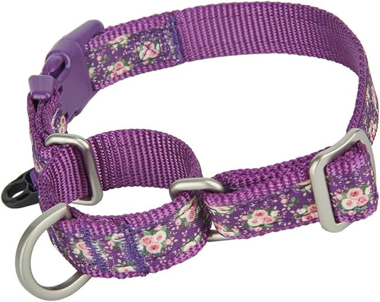 Martingale Dog Collar,Floral Pattern,with Safety Quick Release Buckle,Escape-Proof Anti-Pull for Medium Dogs(Purple Floral,M)