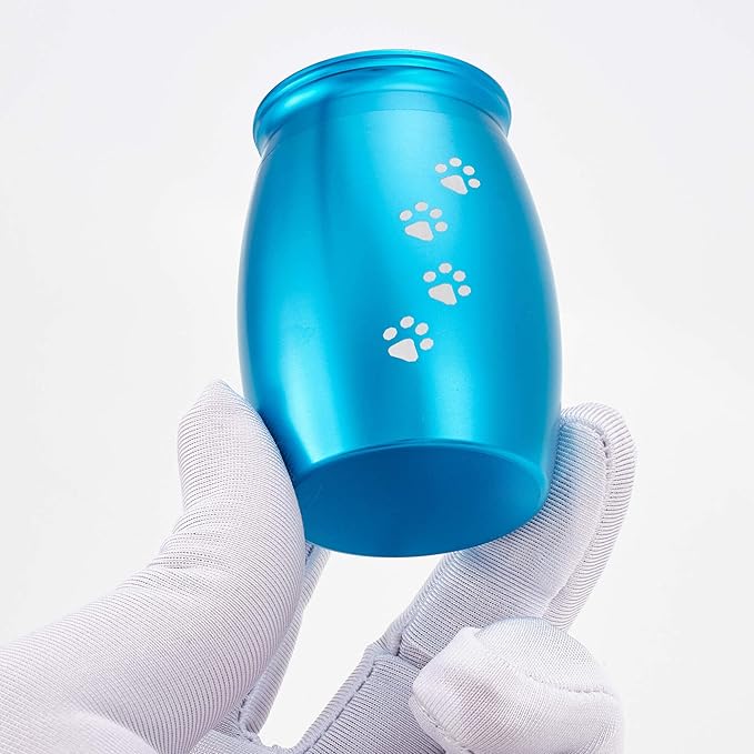 2.67 Inches Small Pet Urns for Memorial Dog or Cat Ashes, Mini Blue Pet Keepsake with Paw Print