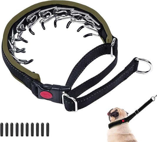 Martingale No Pull Dog Collar - Heavy Duty Nylon with Buckle, Adjustable Anti Pull Reflective Slip Collar for Large Medium Small Dog Training Walking L Army Green