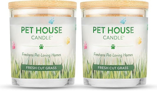 Pet House 9 oz Fresh Cut Grass Scented Candle, Clean Burning, Long Lasting Plant-Based Pet Odor Candle, 60 Hour Burn Time - 2 Pack