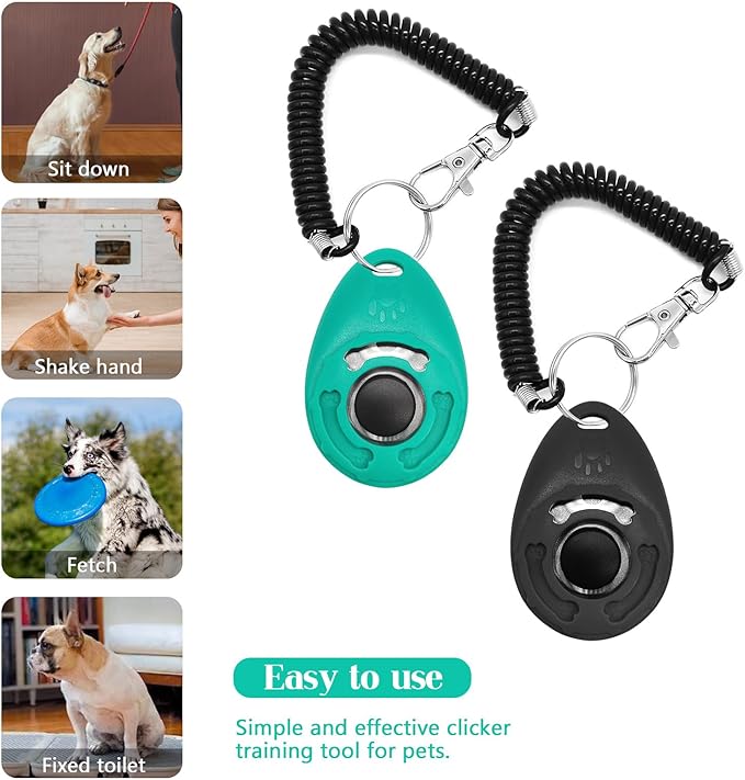 Quacc 2pcs Dog Training Clickers with Wrist Strap and Clasp, Lightweight Durable Pet Trainer Clear Sound Pup Training Clicker for Dog Puppy Cat, Gift for Pet Lovers (Black + Green)