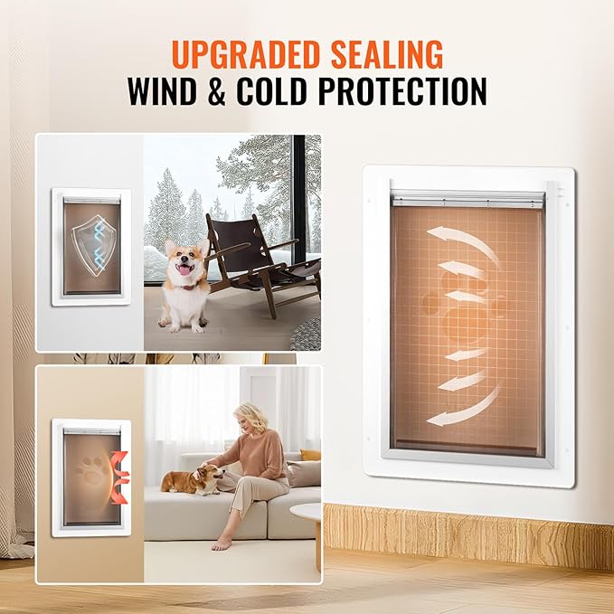 VEVOR 3-Flap Pet Door for Wall, Metal Frame with Lock, Energy-Efficient Insulated Pet Door, Easy to Install in Interior or Exterior Walls, Dog Door for Large Dogs (White-Large)