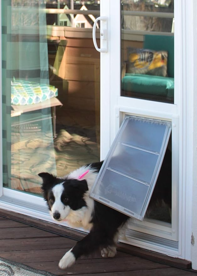 Endura Flap Pet Door for Vinyl Sliding Glass Doors | Weatherproof & Insulated Dog Door for Vinyl Sliders | Durable with Secure Locking Cover | White, XXL Flap, 77.25"-80.25" Slider Height