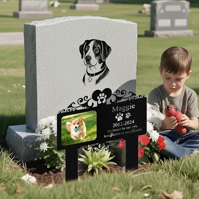 Custom Dog Grave Markers Outdoor, Personalized Pet Grave Marker Dog Memorial with Photo and Name, Outdoor Weatherproof Pet Cemetery Sign, Personalized Dog Memorial Gifts for Loss of Dog