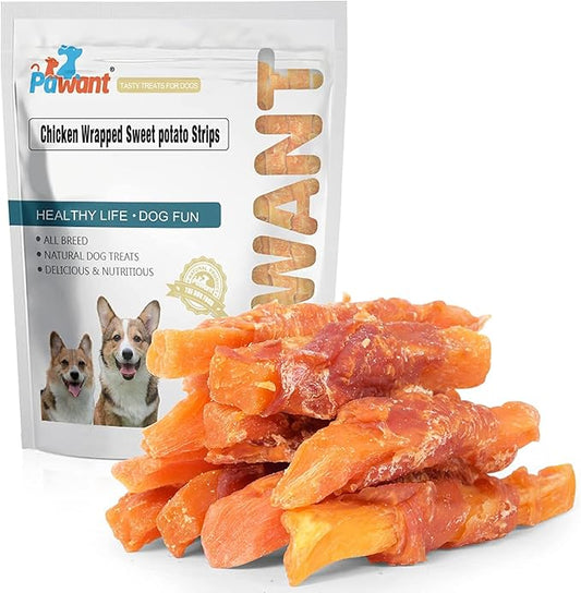 Soft Dog Treats Chicken Sweet Potato Sticks Puppy Easy to Digest Training Snacks Chicken Wrapped Sweet Potato 1lb/454g