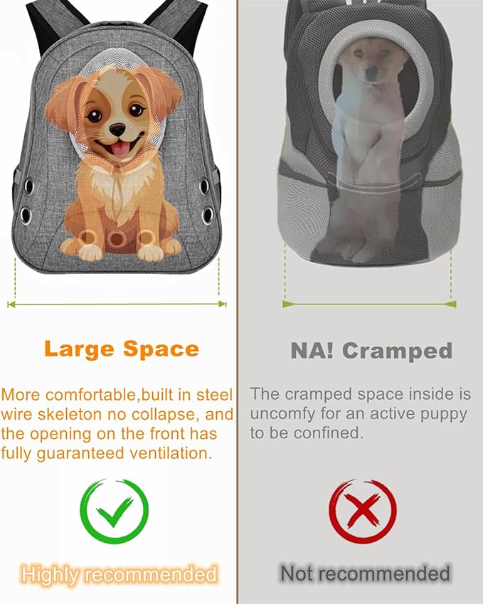 Pet Dog Backpack Carrier Small Doggy Front Backpack,Large Space Cat Carrier Backpack,Ventilated for Hiking,Camping,Travel,Suitable for Shopping and Vet,Max 12 lbs(‌Gray)
