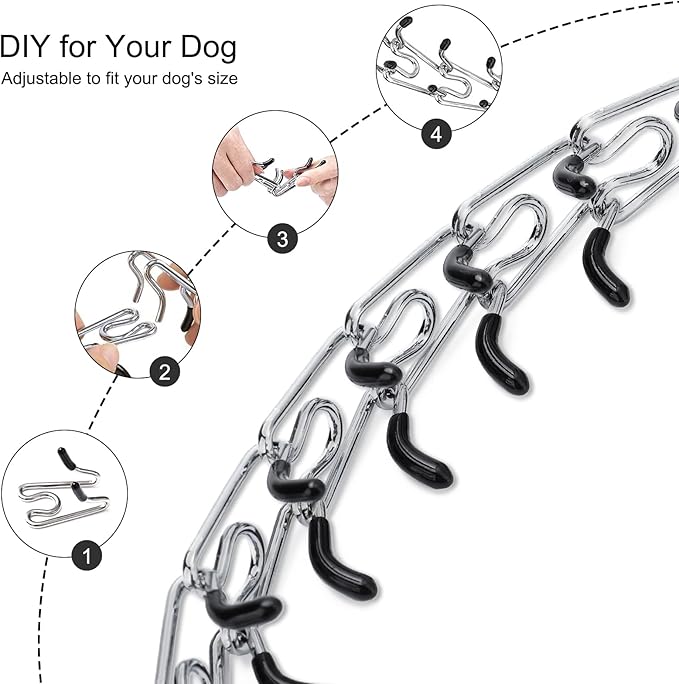 Adjustable Dog Collar with Comfortable Rubber Tip for Small Medium Large Dogs (Medium, Black)