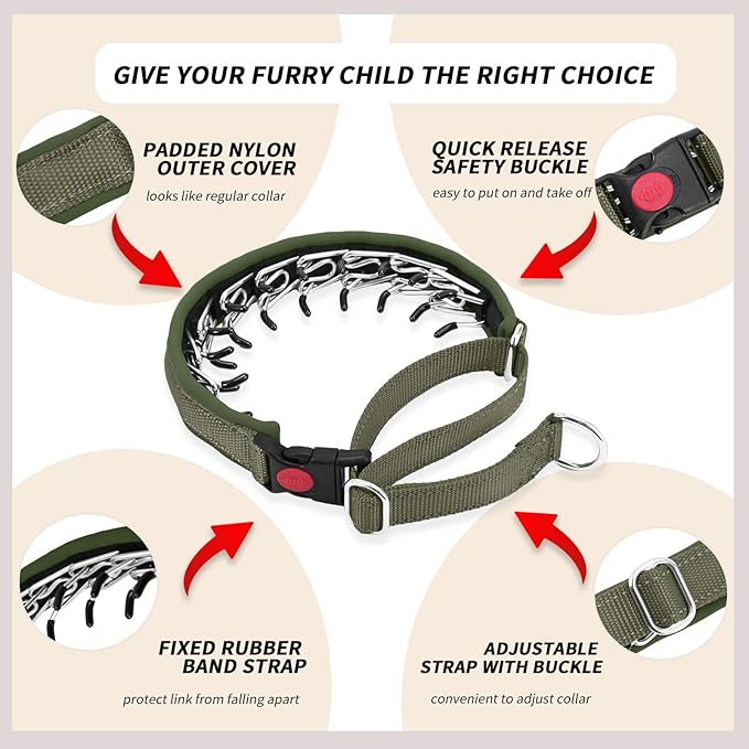 Martingale No Pull Dog Collar for Large Medium Small Dogs, Heavy Duty Nylon Reflective Adjustable Anti Pull Slip Collar with Buckle for Training Walking S Army Green