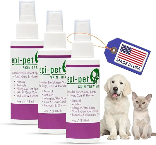 Epi-Pet Veterinary Formulated Dog Hot Spot and Dog Itch Spray, Pet Skin Treatment Spray for Allergies, Deshedding and Redness, Use it as Skin and Coat Conditioner 4 Fl Oz (Pack of 3), Lavender