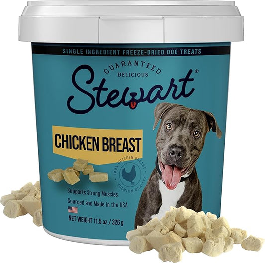 Stewart 100% Chicken Breast Dog Treats, 11.5 oz Tub, ~215 Pieces, Freeze Dried Raw, Single Ingredient, 74% Protein Training Treats or Meal Topper, Grain Free, Gluten Free