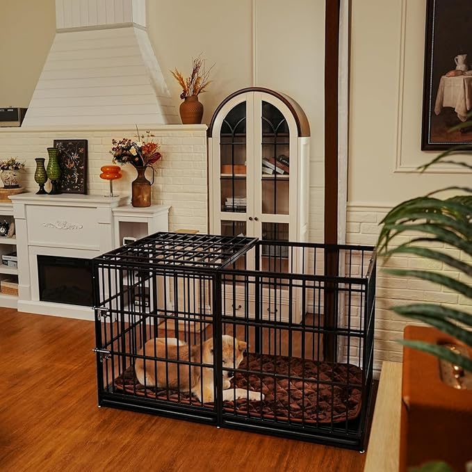 61'' Indestructible Heavy Duty Dog Crate with Cushion, Extra Large Pet Cage Escape Proof Strong Steel Impact for High Anxiety Dogs, Sound Proof Chewproof Kennel 2 Doors, XXL