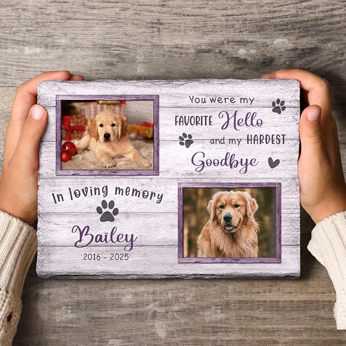 Dog Memorial Stone - Personalized Background Variable Stones for Loss of Dogs - Favorite Hello & Hardest Goodbye - Sympathy Gift, Bereavement Garden Décor for Pet Lovers