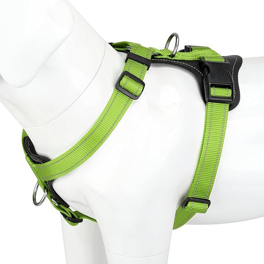 Plutus Pet Adjustable No Pull Dog Harness with Leather Accents, Heavy Duty Reflective Nylon Vest for Training, Hiking, Easy Walk Harness for Small, Medium, Large Dogs (Green, S)