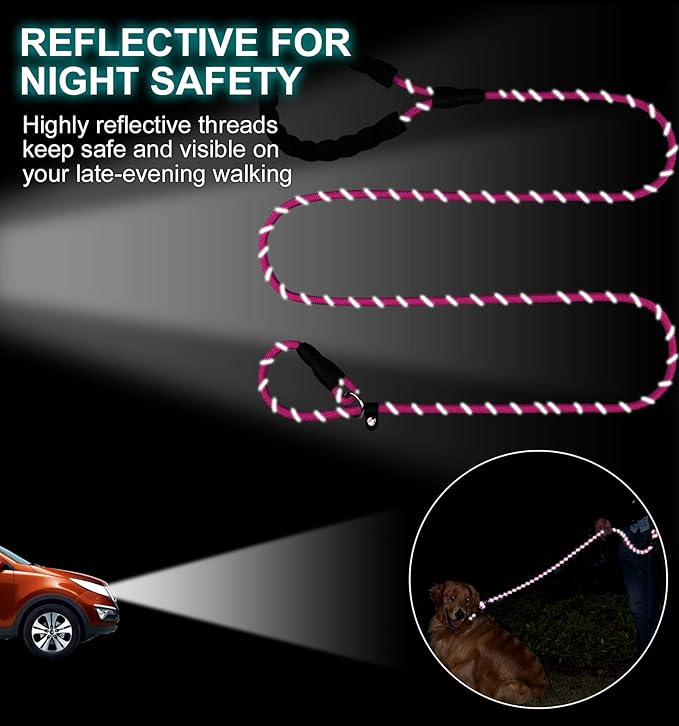 TagME Slip Leads for Dogs that Pull, 6 FT No-Pull Training Leash with Lock, Escape-Proof Design, Reflective & Padded Handle for Small Dogs, Pink