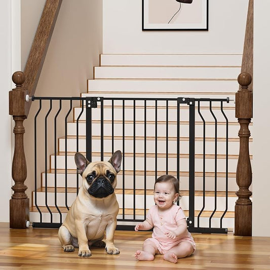 29-48" Baby Gate for Stairs, Baby Safety Essentials, Auto Close Gate for Doorways, Easy Install Pressure Mounted Dog Gate Indoor, Pet Gates for Dogs, Black