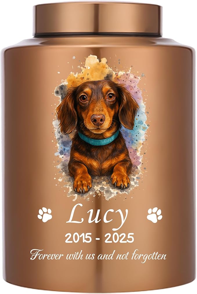 Dog Urns for Ashes Personalized Pet Ashes Urn Custom Keepsake with Name and Photo Cat Cremation Memorial Urn for Loss of Dogs or Cats Engraved Pet Funeral Urns (Watercolor Painting)