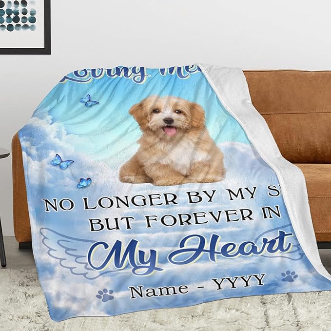 Personalized Dog Memorial Blanket with Photo:Made in USA,Custom Pet Memorial Gifts for Loss of Dog,Cat,Pet,Sympathy Bereavement for Loss of Lover