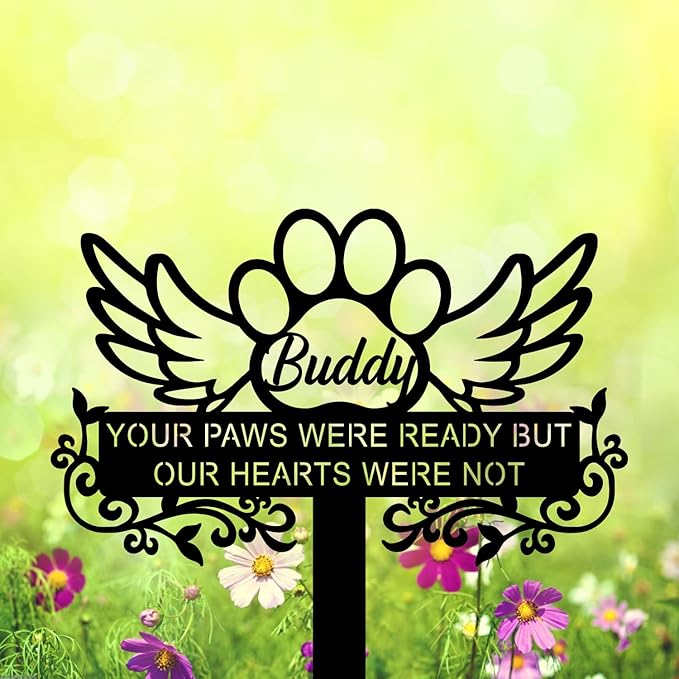 Personalized Pet Memorial Grave Marker, Custom Pet's Name Cemetery Decorations for Funerary, Metal Pet Garden Stake, Outdoor Sympathy Pet Stake Plaque Gift for Loss Dog