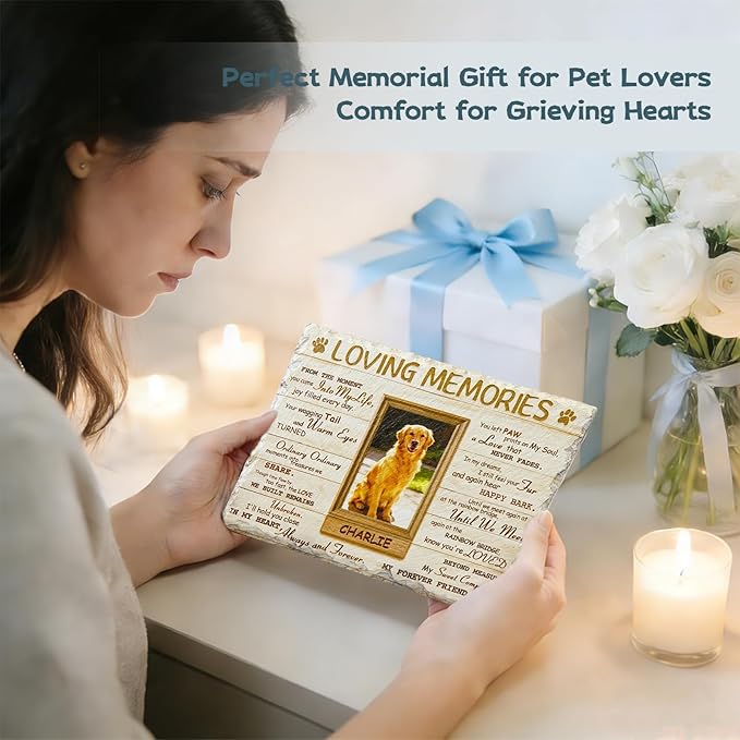 Goodoo Dog Memorial Gifts for Loss of Dog, Personalized Pet Memorial Stone Plaque, Sympathy Gift for Pet Lovers, Changing Colorful Background to Paint Loving Memory, Garden Decor