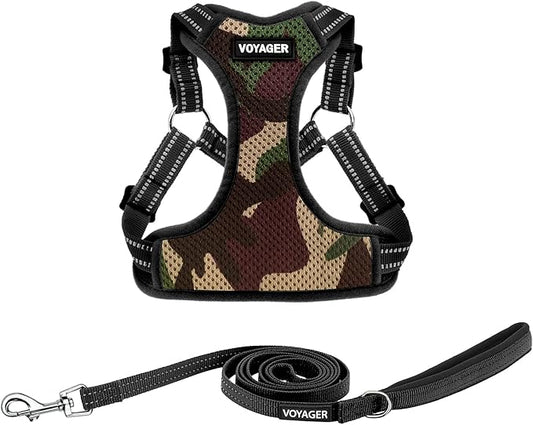 Best Pet Supplies Voyager Adjustable Step-in Flex Breathable Mesh Dog Harness for Small Medium Large Dogs Leash Set (Army Base), XL