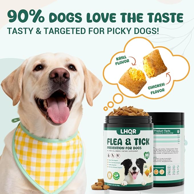 500 PCS Flea and Tick Prevention for Dogs Chewable, Natural Oral Flea and Tick Treatment, Dog Flea Chews Support Skin & Digestive Supplement for Puppies & All Breeds, Chicken Flavor
