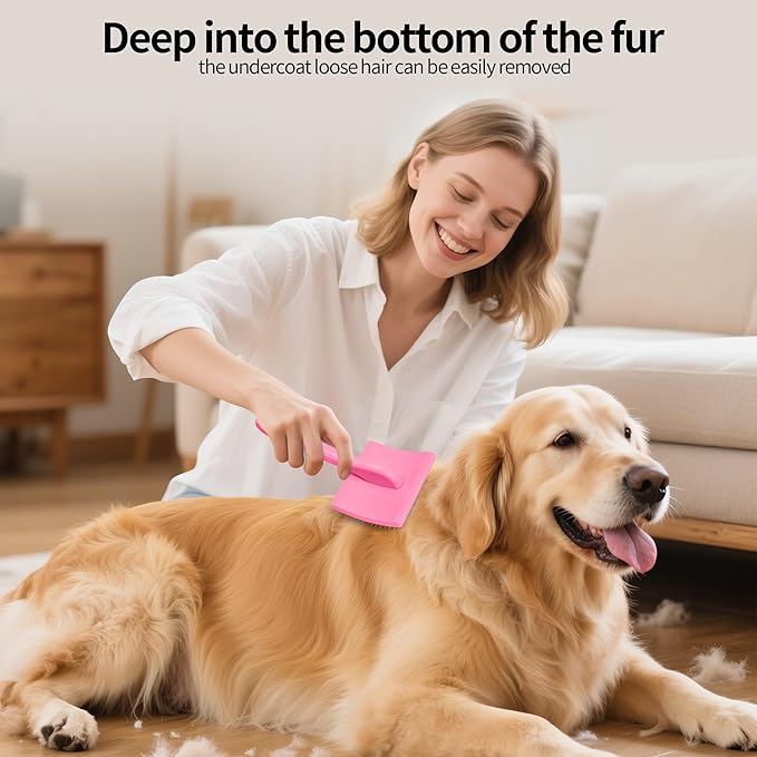 Pet Slicker Brush for Long & Short Hair - Detangling Tool for Dogs & Cats - 135° Angled Stainless Steel Pins, Curved Handle - Gentle Grooming for Small/Medium/Large Breeds (Pink)