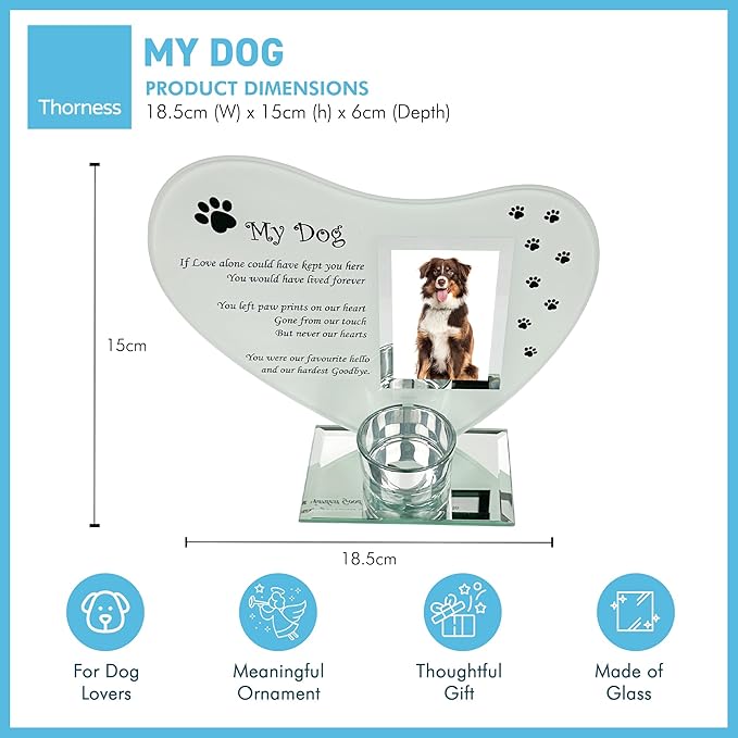 Thorness My Dog - Inspirational Poem, Candle and Photo Holder Glass Memorial Plaque