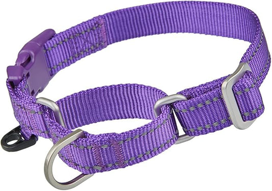 Reflective Martingale Collar for Dogs with Quick Snap Buckle Anti-Pull Nylon Safe Slip Collars for Easy Walking,Purple,Medium