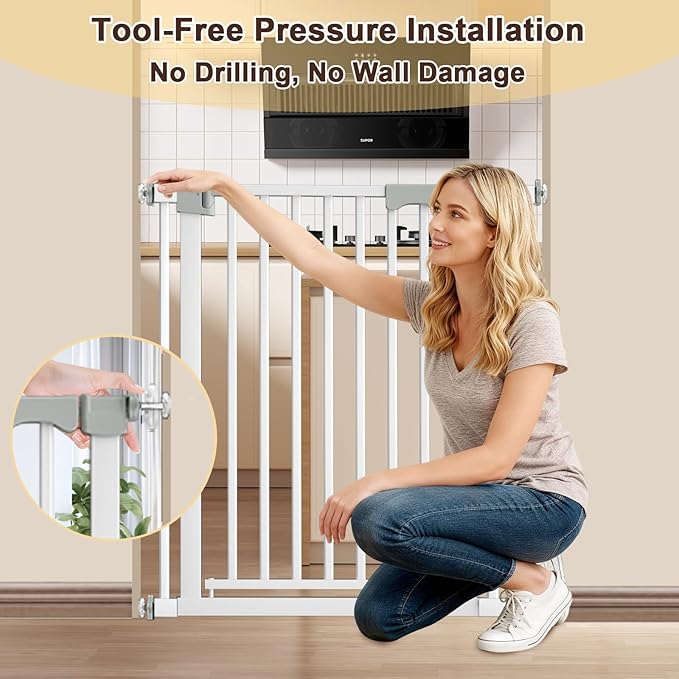 30-41 Inch Extra Wide Outdoor Baby Gate/Dog Gate, Indoor Pet Gate for Doorways, Hallways and Stairs No Drilling, Auto Close, Pressure Mounted Safety gate for Babies,Pets,White