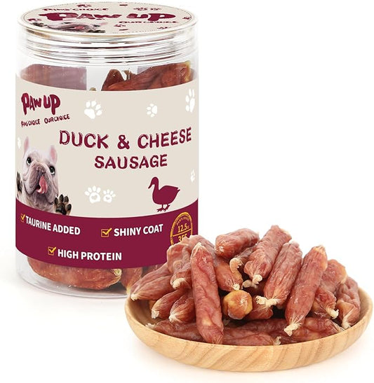 PAWUP Duck Dog Treats, Duck Sausage with Cheese, Taurine Added, Rawhide Free, Soft Dog Snack for Small & Medium Dogs Training, 12.5 oz/355 g
