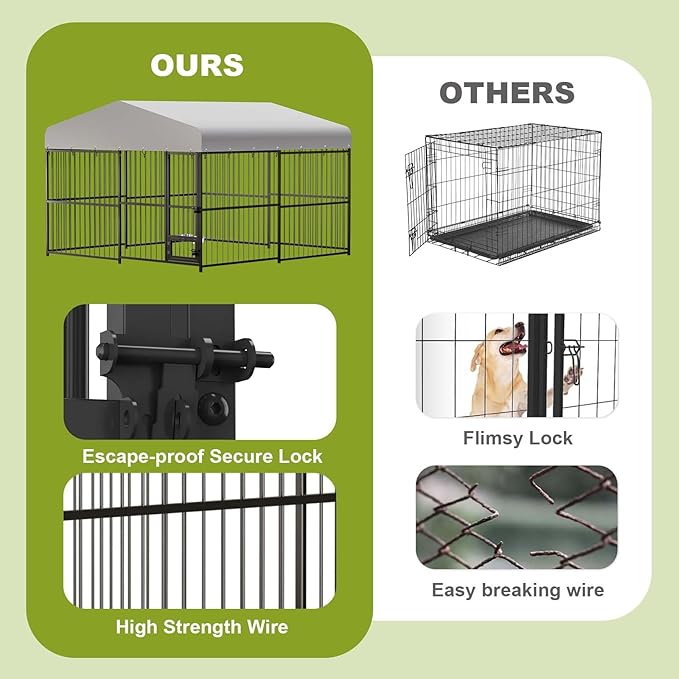 Garvee 10x10x6 FT Outdoor Dog Kennel, Dog Enclosures Outside with UV-Resistant Waterproof Roof Cover and Lock,for Medium and Large Dogs,Easy Assembly