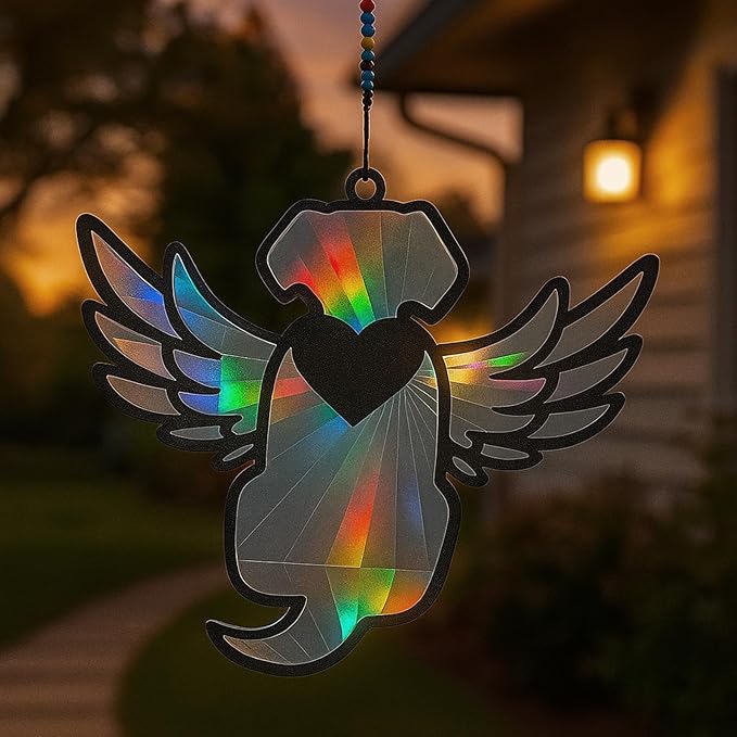 Dog Loss Sympathy Gift with Card, Memorial Gifts for Loss of Dog, Angel Pet Memorial Suncatcher, Rainbow Bridge for Loss - Winged Dog Shape