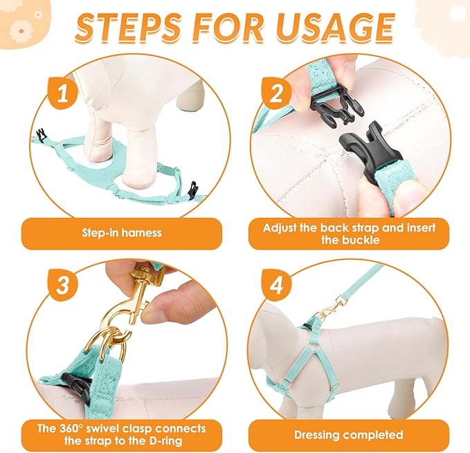 SlowTon Dog Harness Small Sized Dog - Soft XXS Dog Harness and Leash Set No Pull No Chock, Adjustable Lightweight Puppy Harness for XS Small Medium Dogs Cats (Solid Light Blue, S)