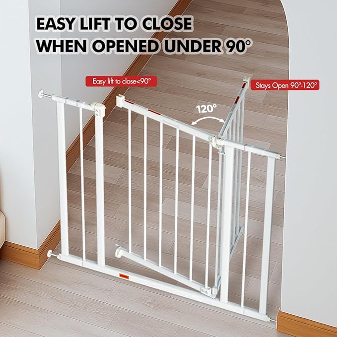 Baby Gate for Stairs, 28.5"-40" Adjustable Width, 30" Height, Dog Gate for Doorways with Pressure & Wall Mount Kits, Baby Safety Gate for Stairs, Doorways, and Indoor Use (white28.5-40",30")