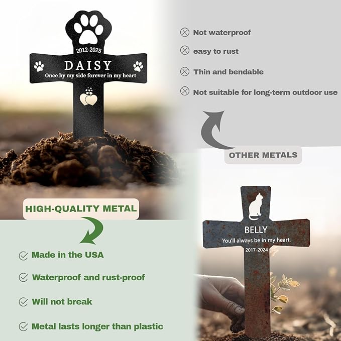 Personalized Pet Grave Markers Dog, Outdoor Waterproof Dog Grave Marker with Custom Name & Years, Metal Pet Headstone Memorial for Dogs, Sympathy Gift for Dog Loss (Style 1)