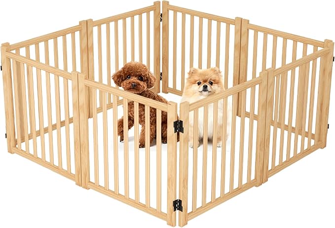 Solid Wood Freestanding Pet Gate,Nature Wood Dog Gates for Doorways The House,Pet Gate for Stairs,Freestanding Indoor Gate Safety Fence,23.6" Height-8 Panels