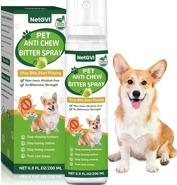 No Chew Spray for Dogs, Bitter Apple Spray for Dogs Cats Anti Chewing Licking from Furniture, Bandages, Dog Training & Behavior Aids Spray, Indoor & Outdoor Use, 200ML (Colorless, 1-Pack)