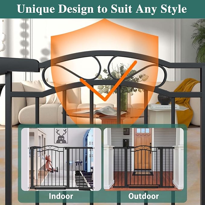 Fairy Baby 81.9"-84.6" Extra Wide Baby Gate for Stairs, Pressure Mounted Auto Close Child Safety Gate with Door No Drill, Large Long Pet Dog Gate for the House Doorways, 82 83 84 Inches Wide, Black